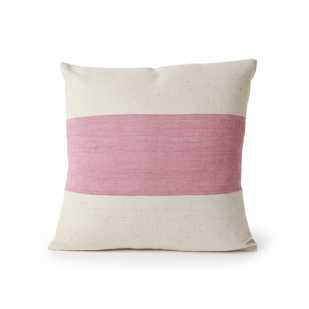 White and Pink Striped Pillow - Natural
