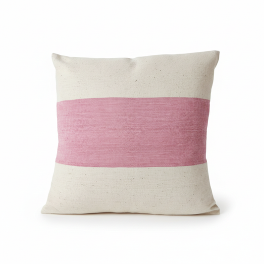 White and Pink Striped Pillow - Natural